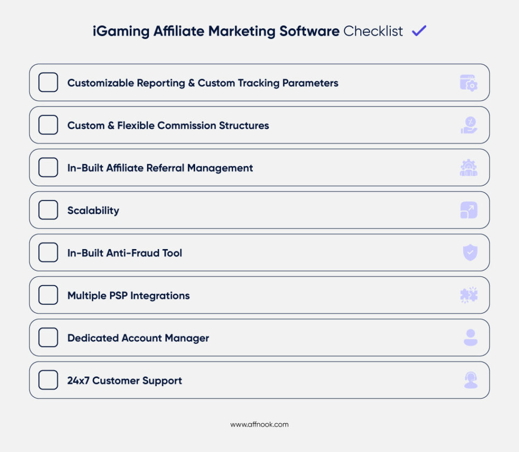 igaming affiliate marketing software checklist