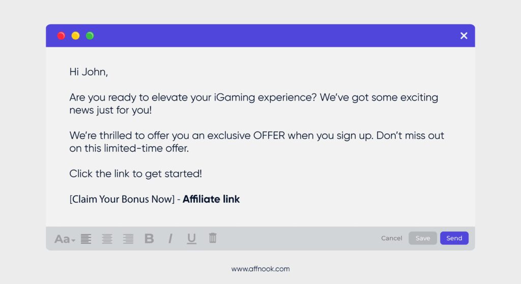 Email template example to promote affiliate links