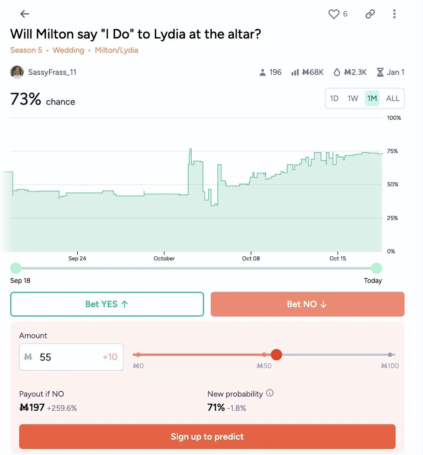 example of Reality show betting