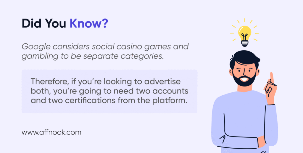 Google considers social casino and real-money gambling as separate categories for online gambling Google ads