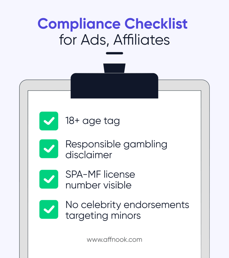 A basic compliance checklist for operators, brands and networks running online gambling promotions