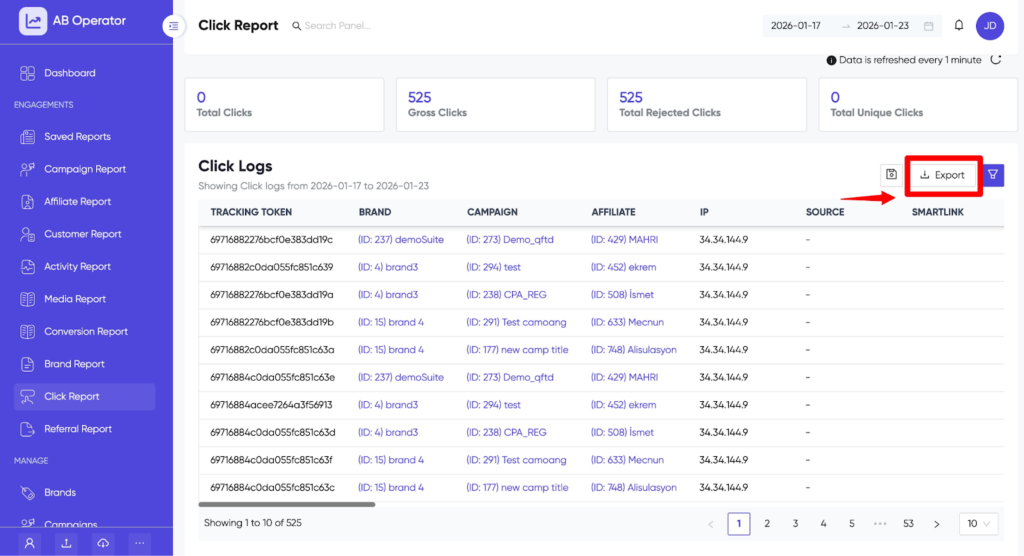 What is a Click Report and How to Use It in Affnook? 6 Affnook Click report dashboard